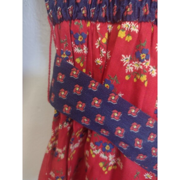 Vintage 70s Denise Are There Prairie Floral Maxi Dress Blue & Red Ruffled  M / L - Picture 14 of 16